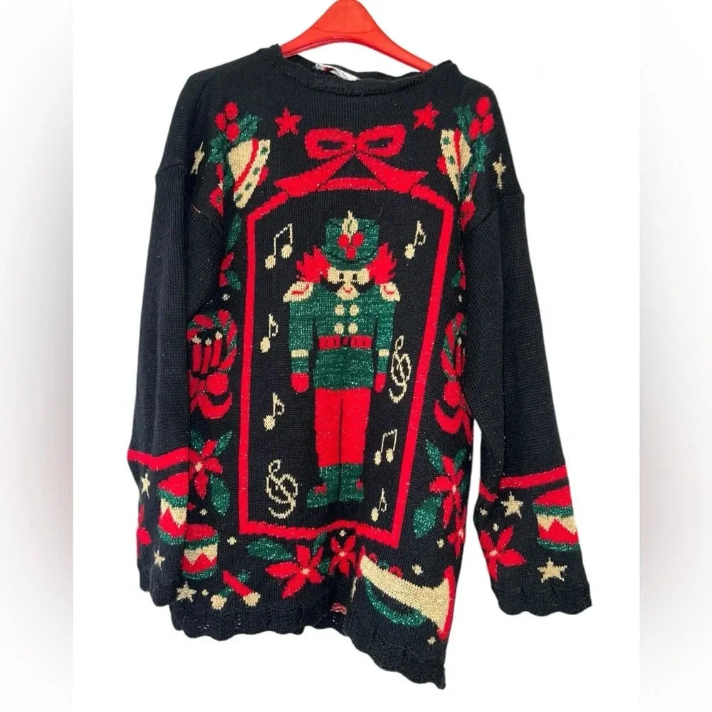 VINTAGE NUTCRACKER UGLY CHRISTMAS SWEATER GLITTER GOLD WOMEN’S Small